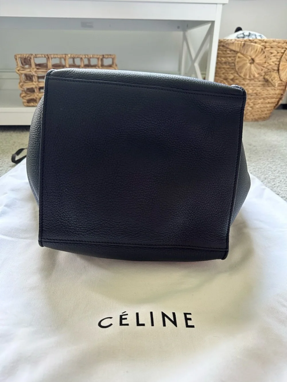 Celine Black Pebbled Leather Tote with Top Handles - Picture 4 of 11